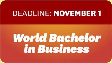 world bachelor in business button
